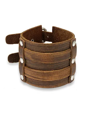 Bracelet homme en cuir marron à double boucles