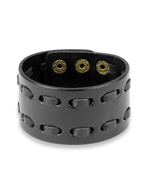 Bracelet homme en cuir noir à double couture