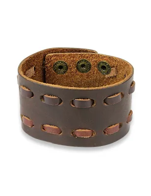 Bracelet homme en cuir marron à double couture