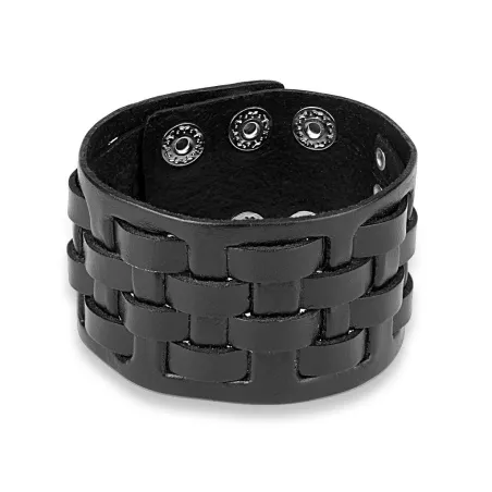 Bracelet homme en cuir noir à damier tissé