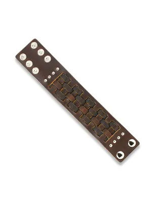 Bracelet homme en cuir marron à damier tissé