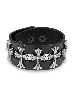 Bracelet homme en cuir noir avec cinq croix celtiques