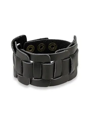 Bracelet homme en cuir noir à centre noué rectangulaire