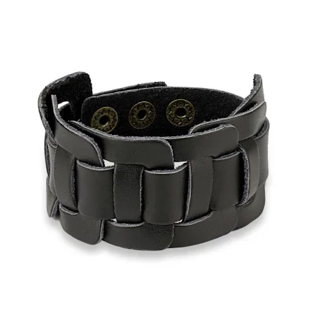 Bracelet homme en cuir noir à centre noué rectangulaire