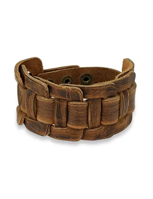 Bracelet homme en cuir marron à centre noué rectangulaire