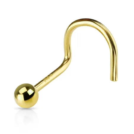 Piercing nez tige courbée Or jaune 14 carats avec boule