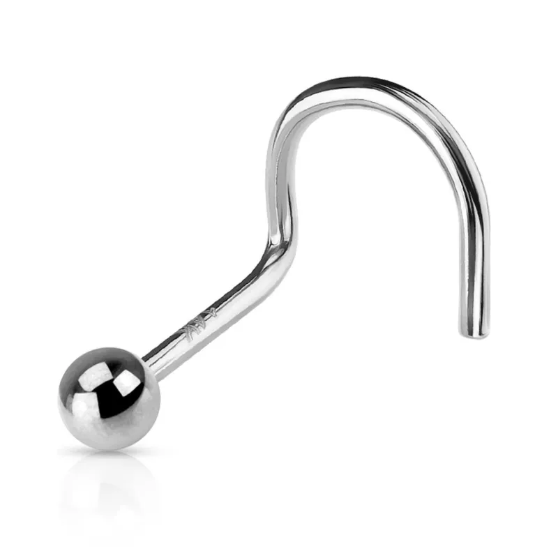 Piercing nez tige courbée Or Blanc 14 carats boule