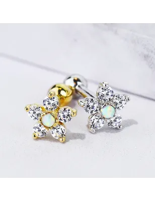 Piercing Cartilage Oreille Fleur en Or Blanc 14 Carats