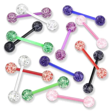 Lot de 7 piercing langue Bioflex à paillettes