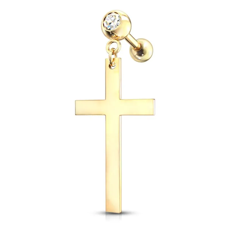 Piercing oreille cartilage pendentif croix doré