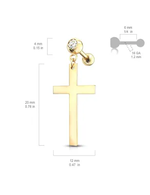 Piercing oreille cartilage pendentif croix doré