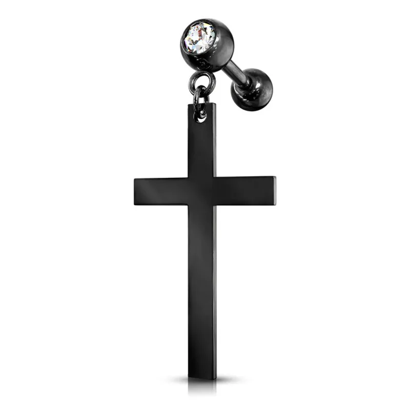 Piercing oreille cartilage pendentif croix noir