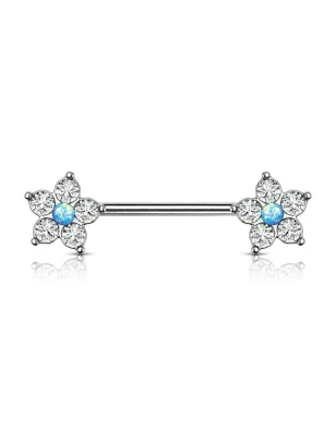 Piercing téton fleur opaline bleue