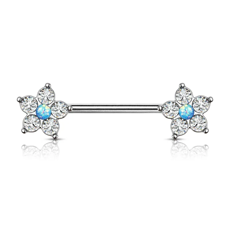 Piercing téton fleur opaline bleue