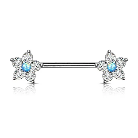 Piercing téton fleur opaline bleue