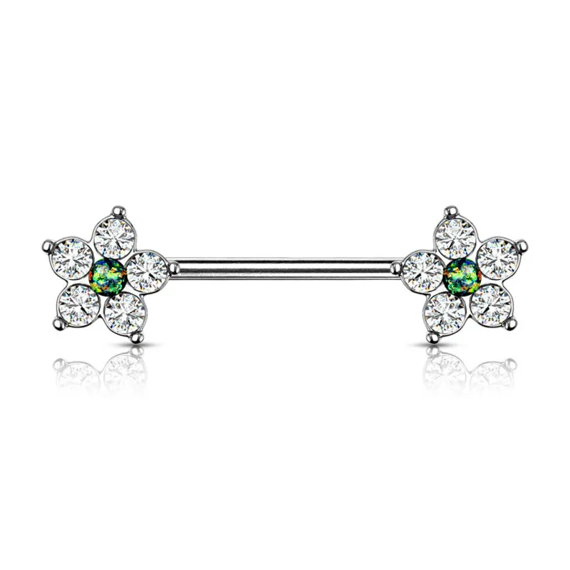 Piercing téton fleur opaline verte