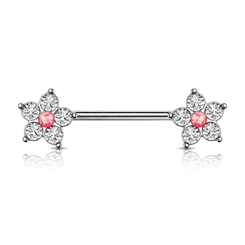 Piercing téton fleur opaline rose