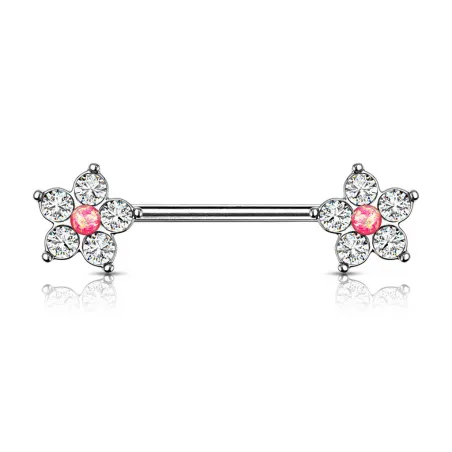 Piercing téton fleur opaline rose