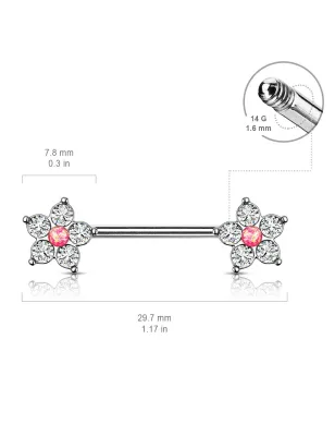 Piercing téton fleur opaline rose