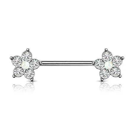 Piercing téton fleur opaline blanche