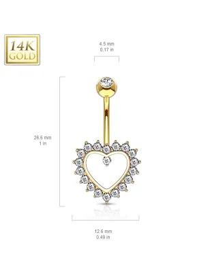 Piercing nombril Or 14 carats Coeur Pavé de Strass