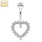 Piercing nombril Or blanc 14 carats Coeur Pavé de Strass