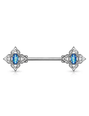 Piercing téton filigrane floral opaline bleue