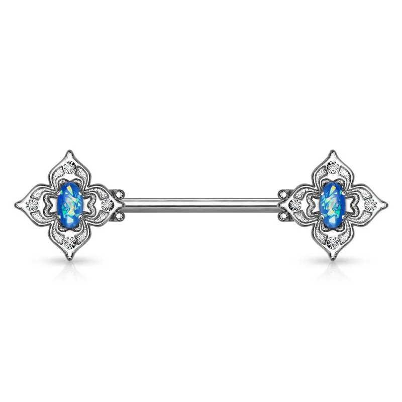 Piercing téton filigrane floral opaline bleue