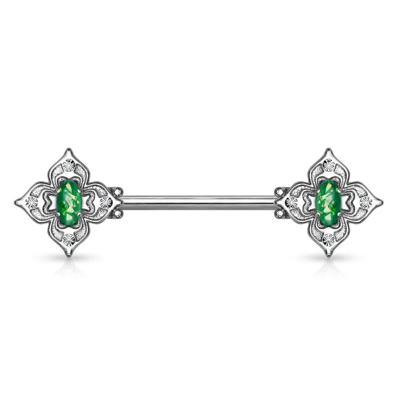 Piercing téton filigrane floral opaline verte