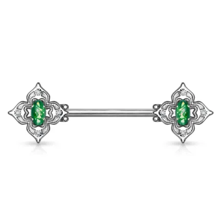 Piercing téton filigrane floral opaline verte