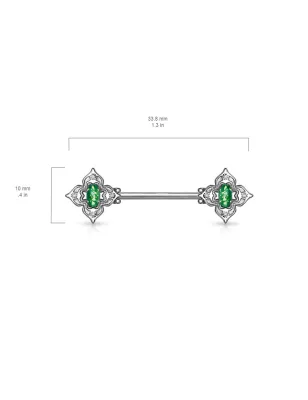 Piercing téton filigrane floral opaline verte