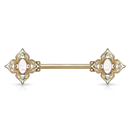 Piercing téton filigrane floral doré opaline blanche