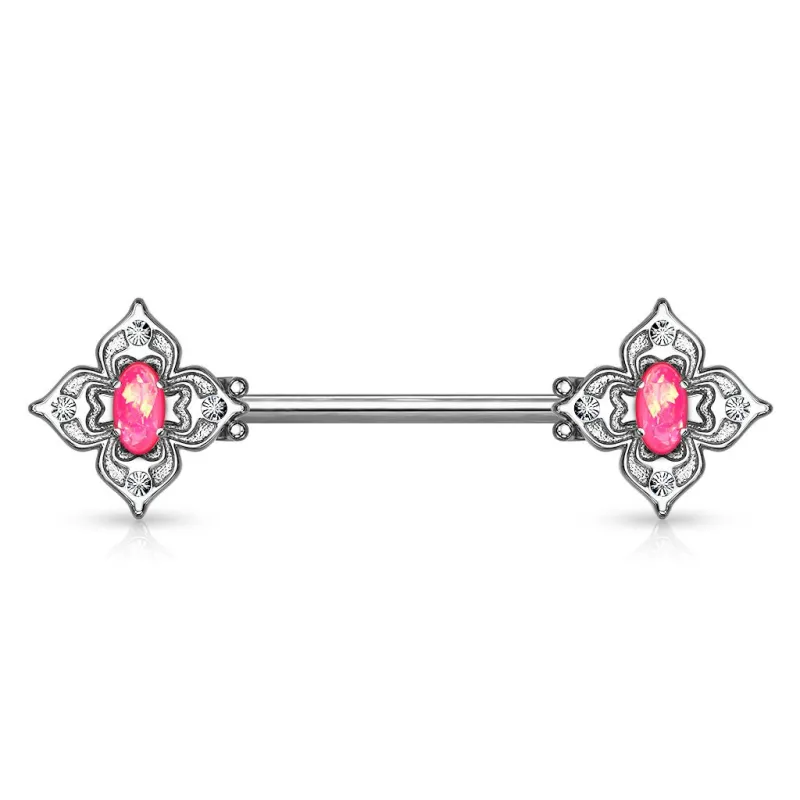 Piercing téton filigrane floral opaline rose