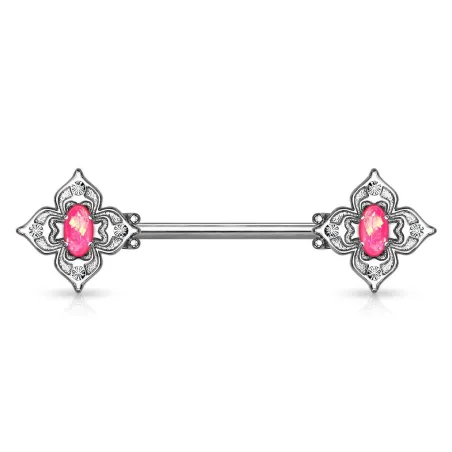 Piercing téton filigrane floral opaline rose