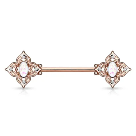 Piercing téton filigrane floral rosé opaline blanche