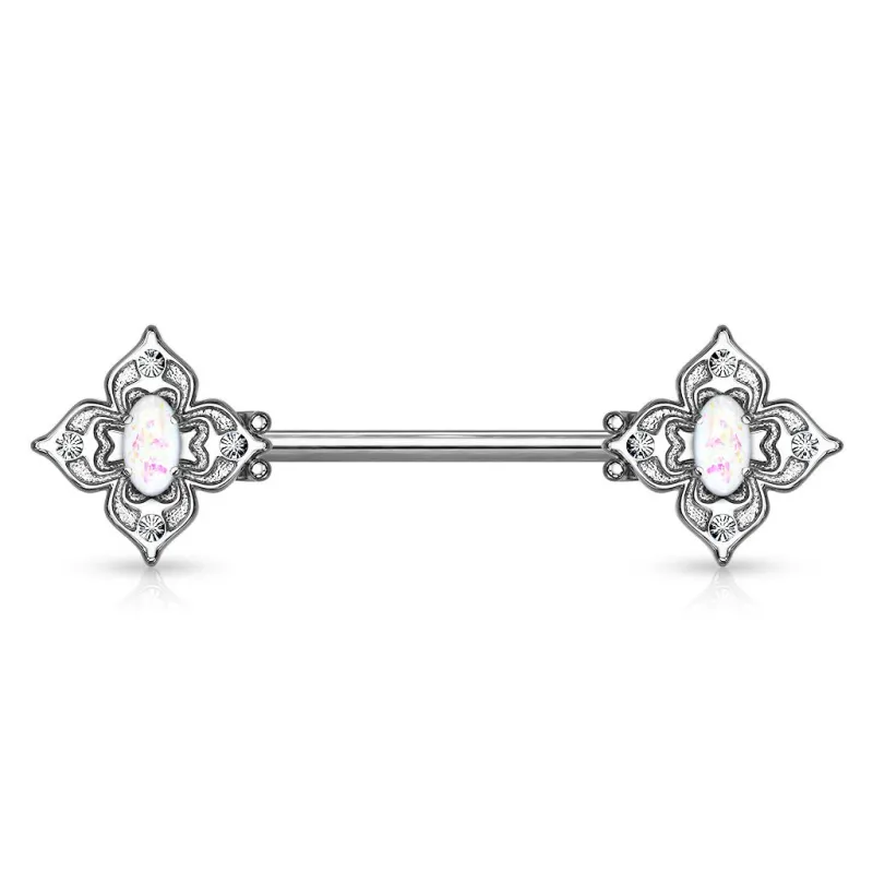 Piercing téton filigrane floral opaline blanche