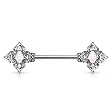 Piercing téton filigrane floral opaline blanche