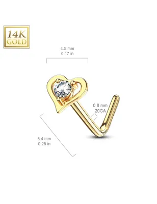 Piercing nez Or jaune 14 carats coeur gemme blanc