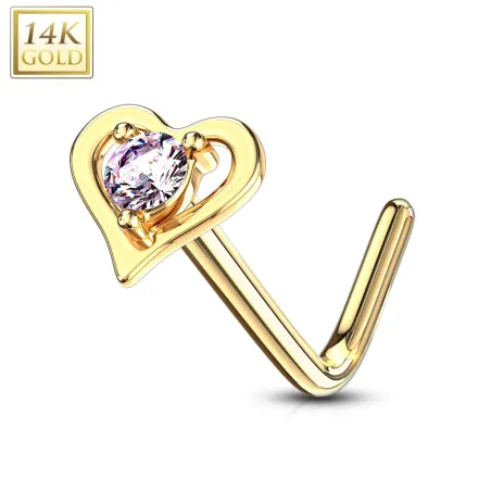 Piercing nez Or jaune 14 carats coeur gemme rose