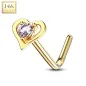 Piercing nez Or jaune 14 carats coeur gemme rose