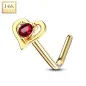 Piercing nez Or jaune 14 carats coeur gemme rouge