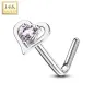 Piercing nez Or blanc 14 carats coeur gemme rose