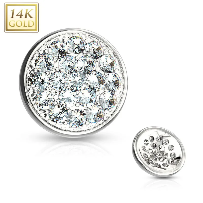 Piercing microdermal Or blanc 14 Carats dôme pavé de strass