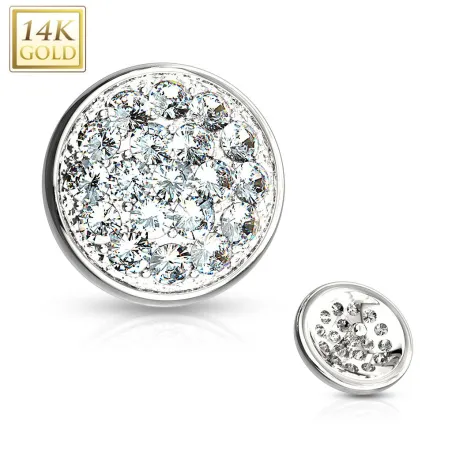 Piercing microdermal Or blanc 14 Carats dôme pavé de strass