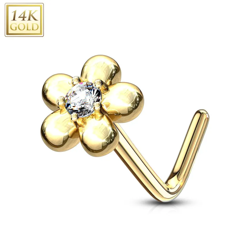 Piercing nez Or jaune 14 carats fleur pétales blanc