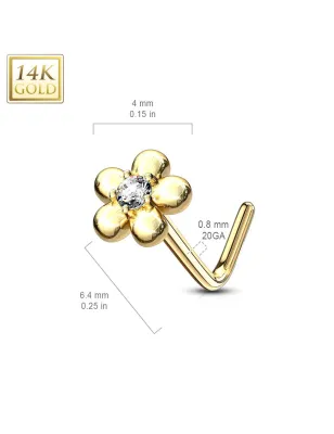 Piercing nez Or jaune 14 carats fleur pétales blanc