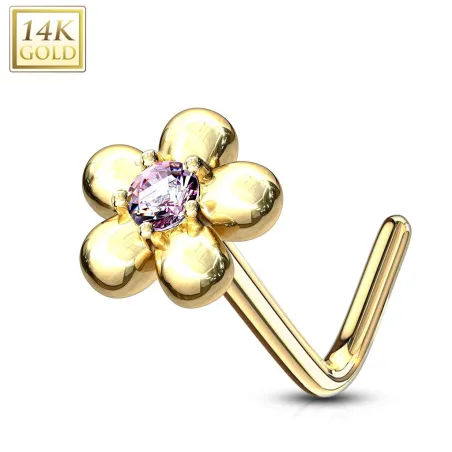 Piercing nez Or jaune 14 carats fleur pétales rose