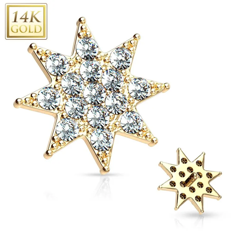 Piercing microdermal Or jaune 14 Carats étoile pavée de strass