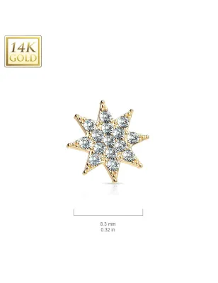 Piercing microdermal Or jaune 14 Carats étoile pavée de strass