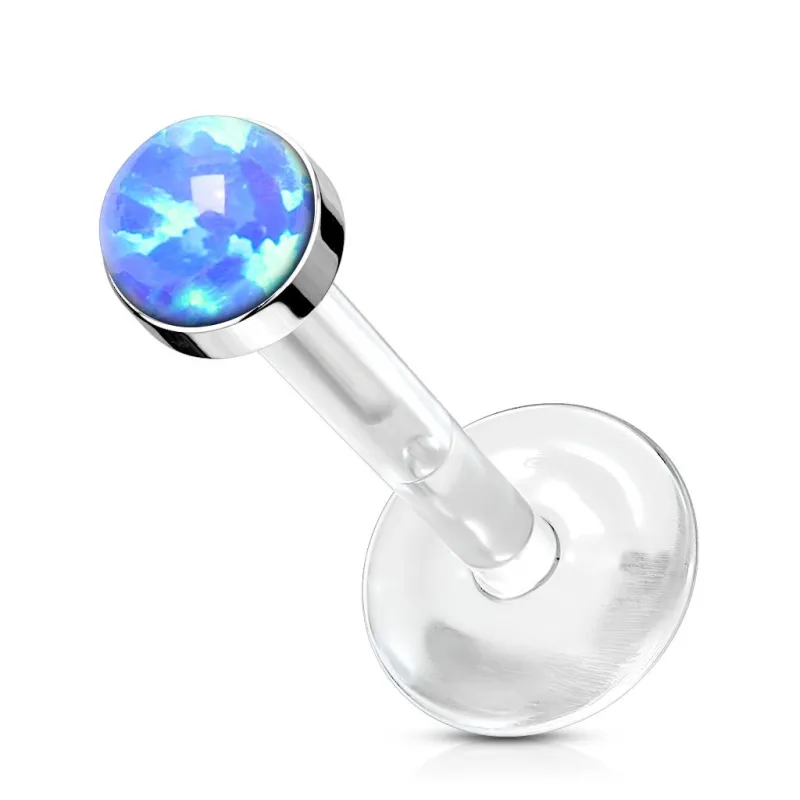 Piercing oreille labret Bioflex Téflon opaline bleue